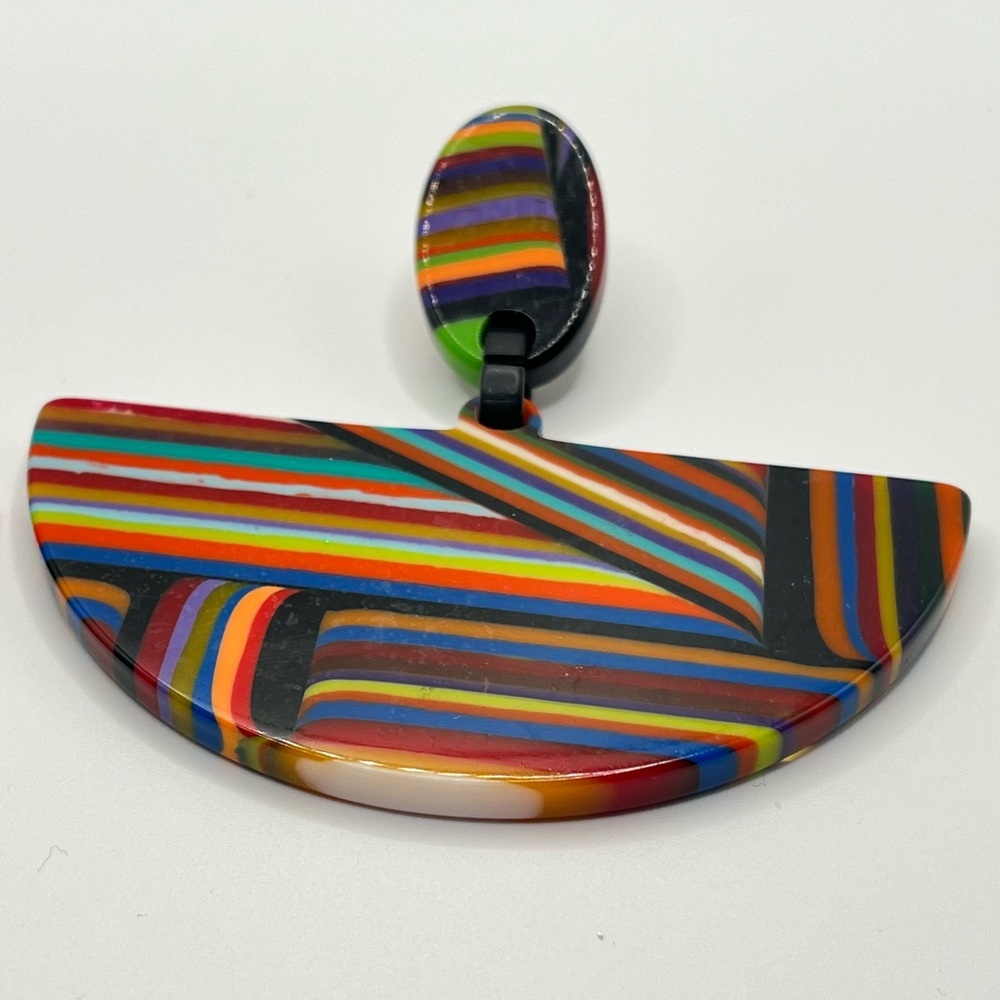Carlos Sobral‎ Brazil Striped Resin Half Moon Bold Colorful Statement Earrings - Picture 2 of 7